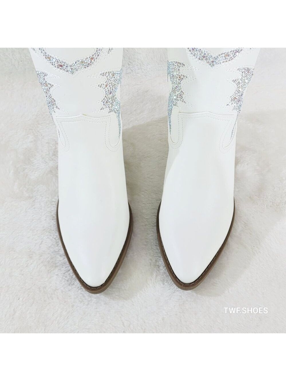 Patty White Multi Sparkle Rhinestones Country Glam Western Cowgirl Ankle Boots - Picture 5 of 8
